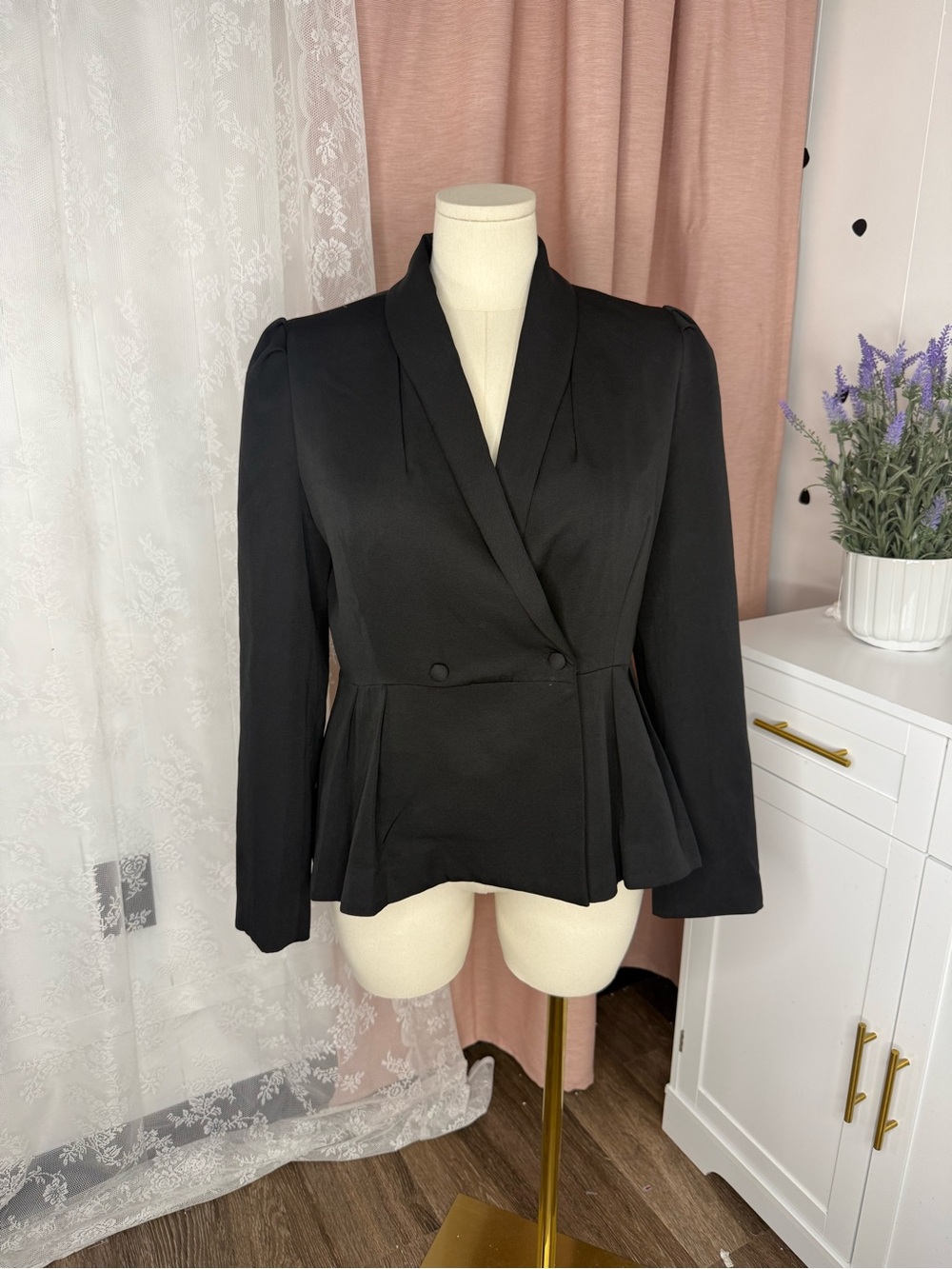 Women's Black Peplum Double-Button Blazer BIN/D